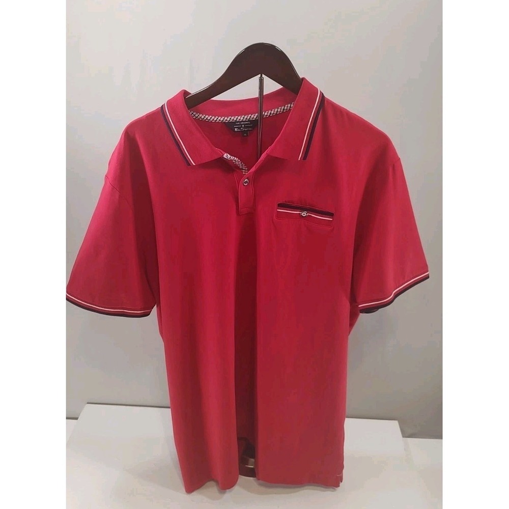 Ben Sherman The Original Golf Shirt Mens XL Red Detail Pocket Knit Polo